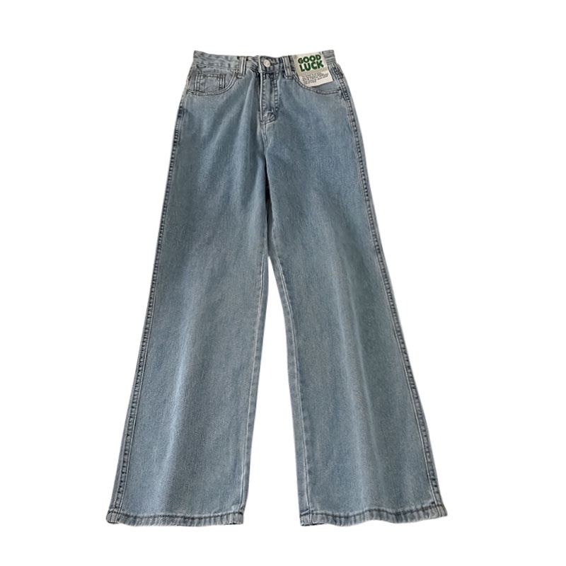 biru muda GOOD LUCK highwaist lurus loose celana jeans panjang wanita import