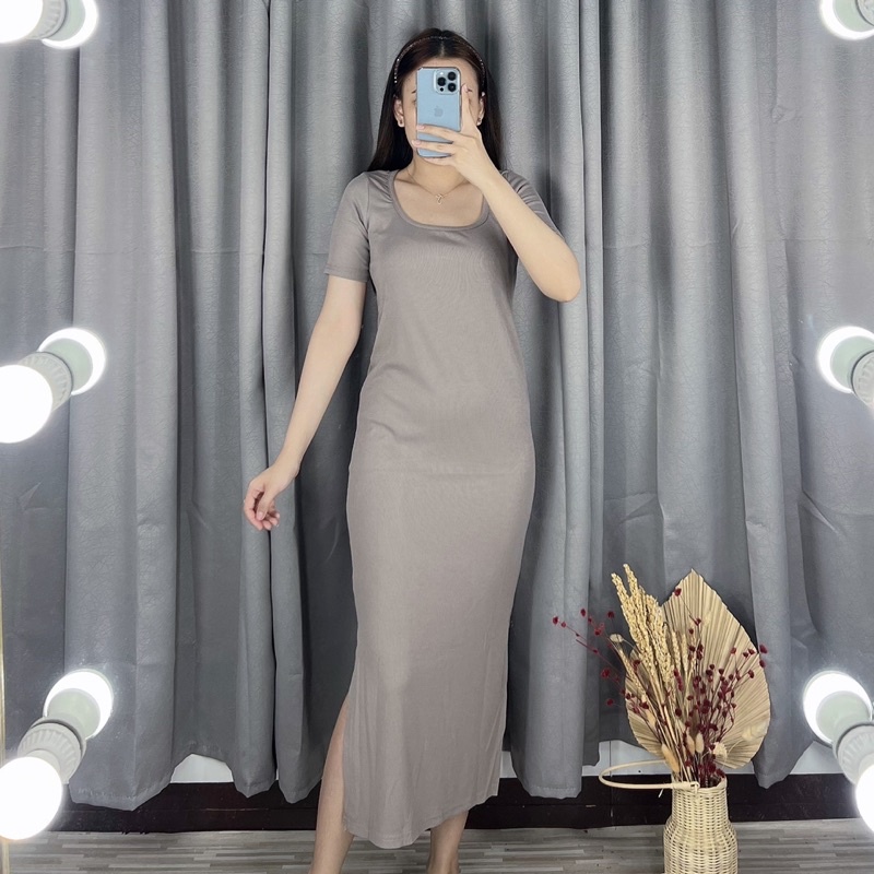 Dress squareneck maxi Slit samping | Dress bodycon | Dress bodycon slit samping