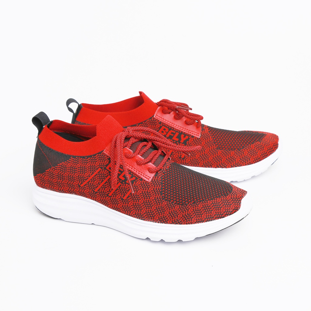BFLY Sepatu Sneakers Knit Slip On Pria Casual Running Sporty CLOUT ASCOT Black Red Orignal Premium