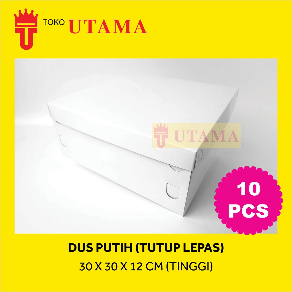 (10pcs) 30 x 30 x 12 CM Tinggi Dos DUS DUPLEX Makan Kue Tart Putih Polos Tutup Lepas