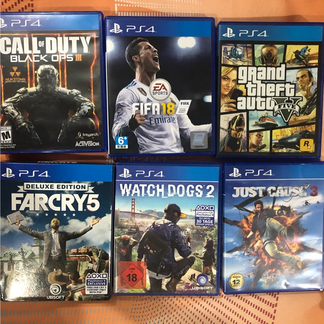 JUAL KASET PS4 PRELOVED (FIFA18 , GTA , FARCRY5 , CALL OF DUTY , WATCH DOGS 2 , JUST CAUSE 3)