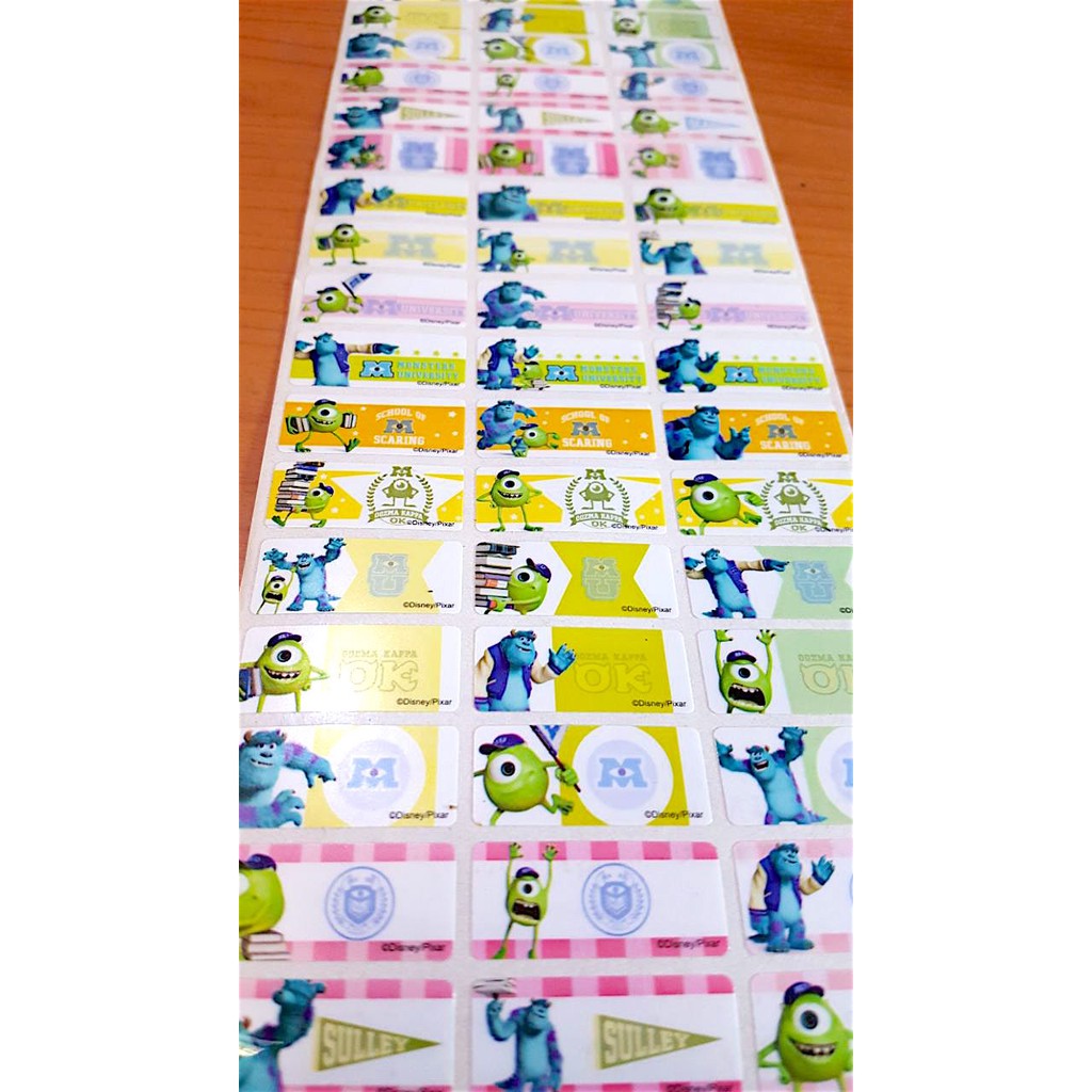 

Label nama anti air stiker waterproof Monsters University