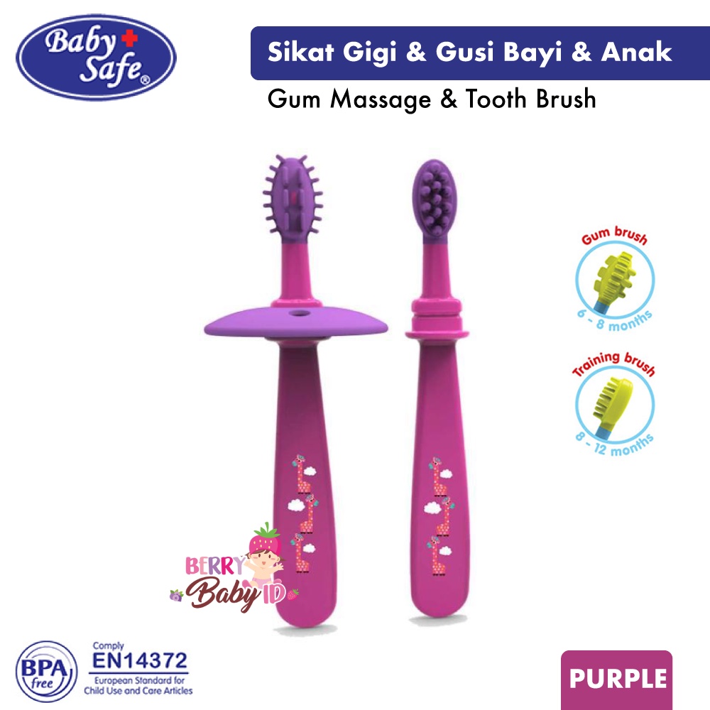 Baby Safe Gum Massage &amp; Toothbrush Sikat Gigi Bayi Anak Training Brush Berry Mart