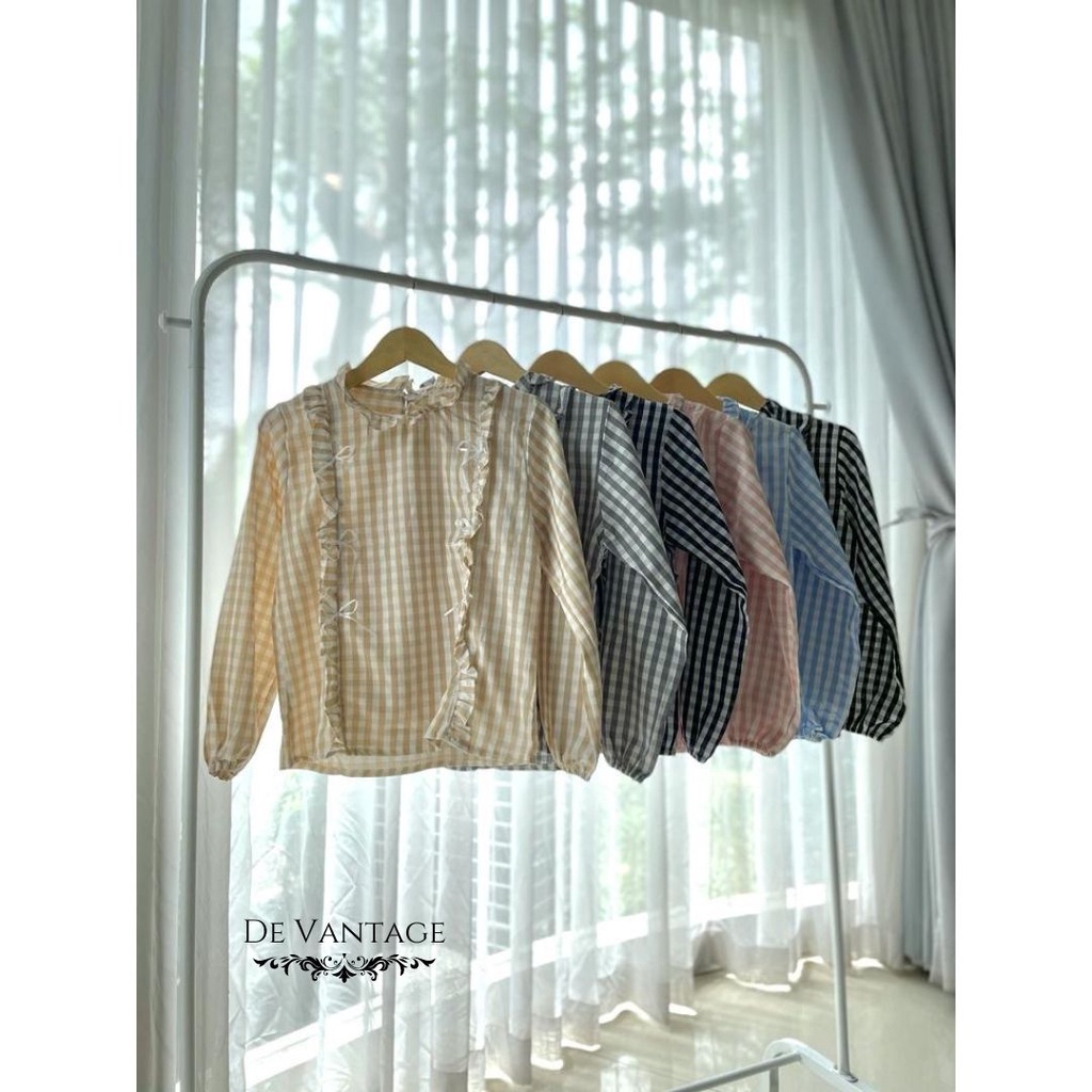 Blouse Renda Pita / Blouse Kotak Korea / Pastel Checkered Blouse