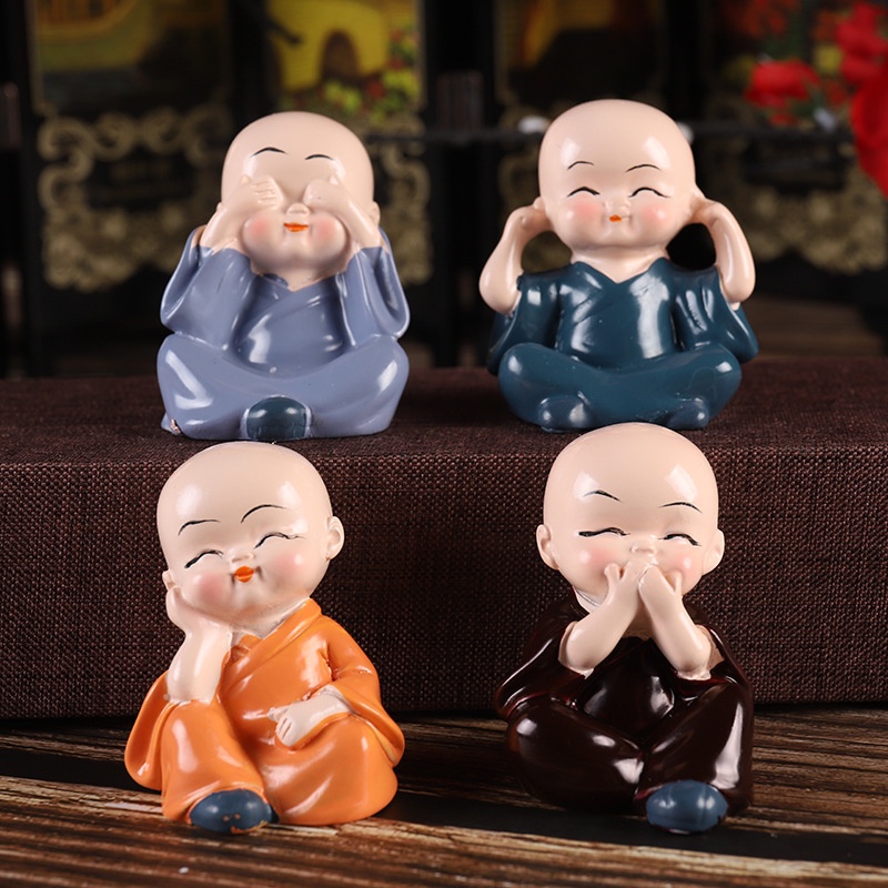 Ornamen Patung Kartun Biksu Buddha Shaolin Kung Fu Bahan Resin Untuk Dekorasi Rumah / Mobil