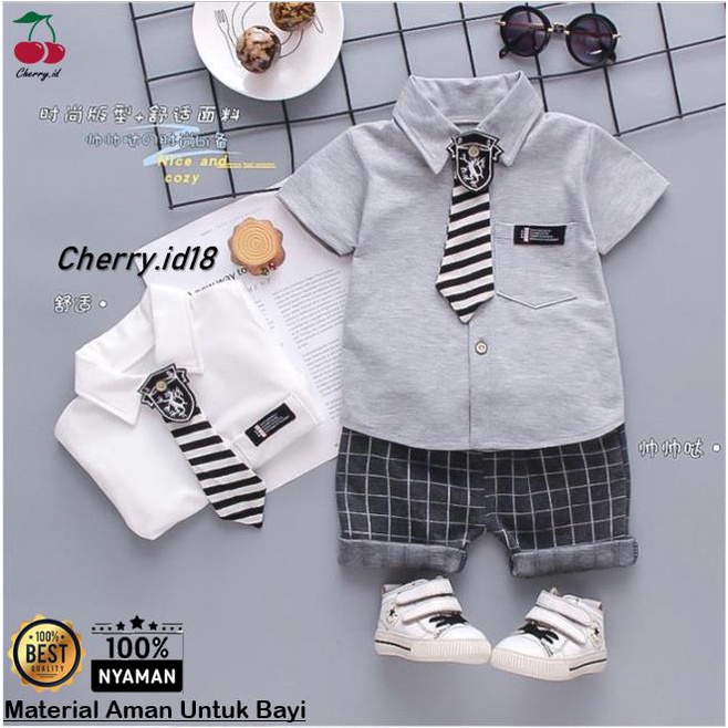 Cherry COD Set Pakaian Anak Laki-Laki / Setelan Baju Kemeja Anak Import / Set Baju Anak Cowok - Kerah Lipat SK02