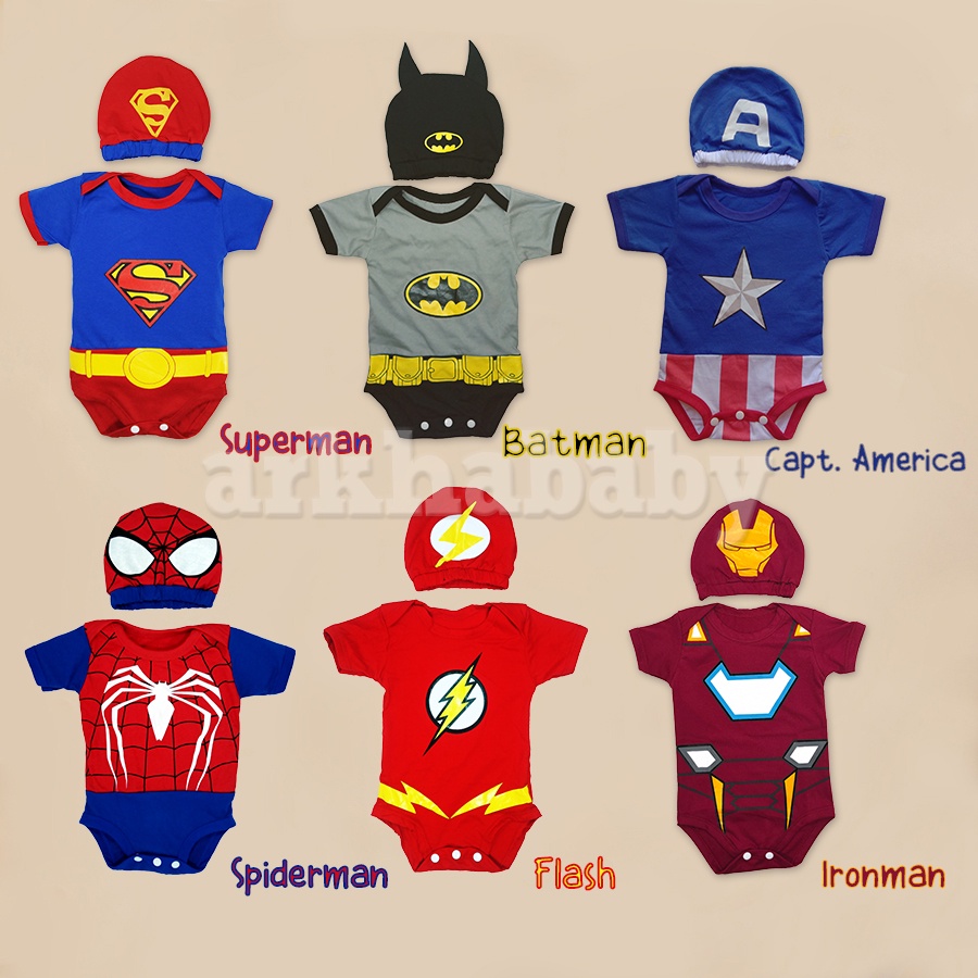 BAJU BAYI JUMPER BAYI HERO/KOSTUM BAYI/ BAJU BAYI KARAKTER/baju bayi lengan pendek