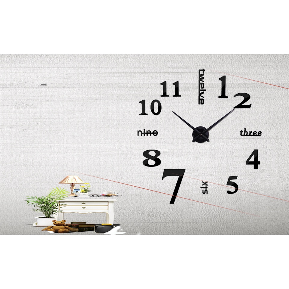 Jam Dinding DIY Giant Wall Quartz 50-60cm Word - Hitam