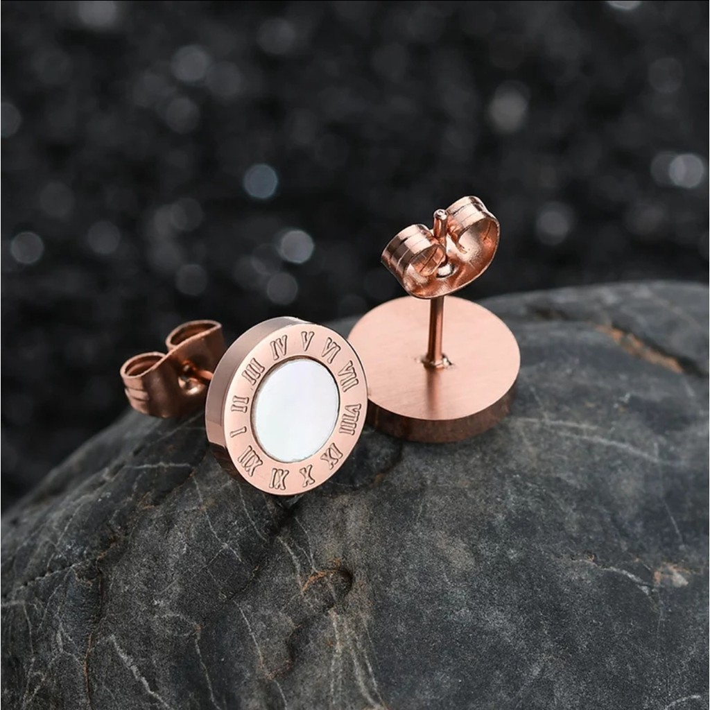 Anting Titanium B*lgr White Shell Rose Gold dan Gold