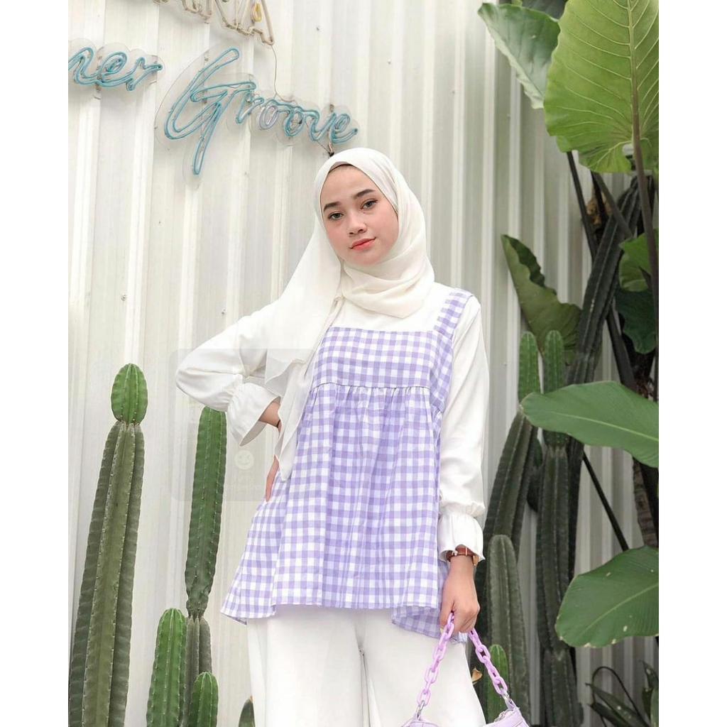Blouse Atasan Blus Muslim Mix Katun Kotak Fashion Wanita Andra Terlaris