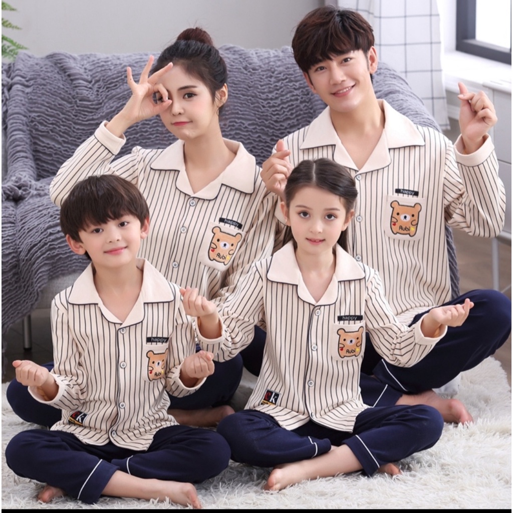 Piyama set couple family baju tidur import lengan panjang