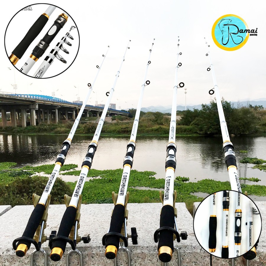 Joran Pancing Telescopic GHOTDA Fishing Rod Pole Carbon Fiber PUTIH - 3 meter