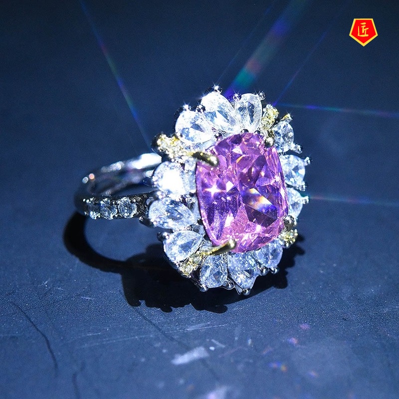 [Ready Stock]Pink Diamond Ring 18K Gold Two-Tone Fashion