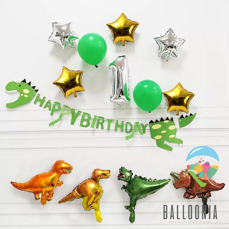 Set Dekorasi Banner Dinosaurus Simple Foil Balloon Decoration / Ulang Tahun / Happy Birthday / Ultah