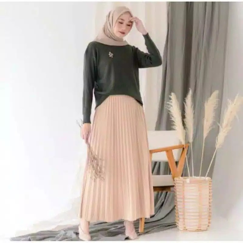 Rok Plisket Rempel Kecil Prisket Pleated Muslimah Skirt