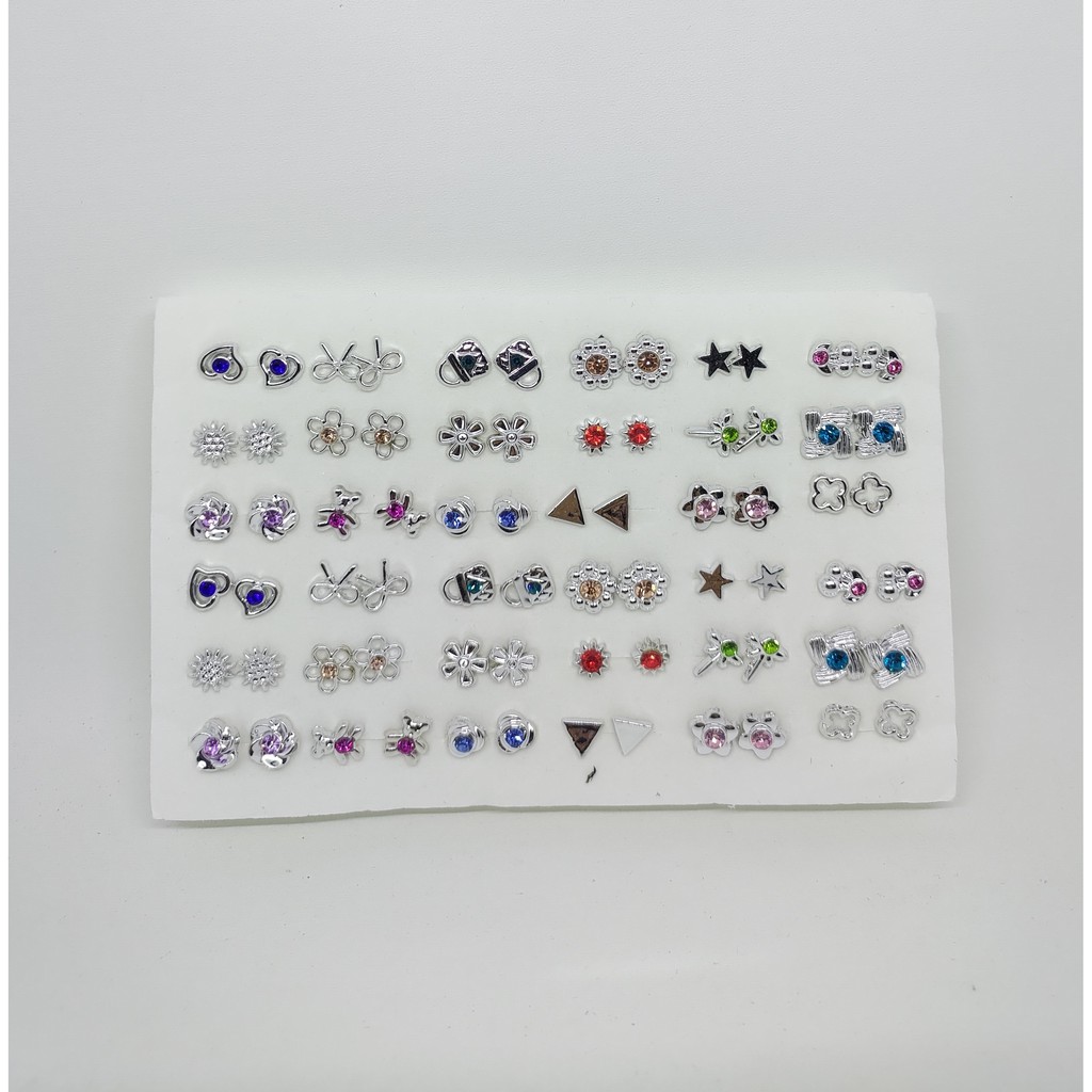 Set 36 Pasang Anting Wanita Tusuk Kristal Berlian Imitasi Elegan 36SET