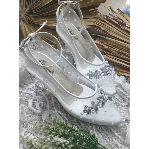 sepatu wedding wanita rafaizoutfit anessmo putih tali 7cm.kaca