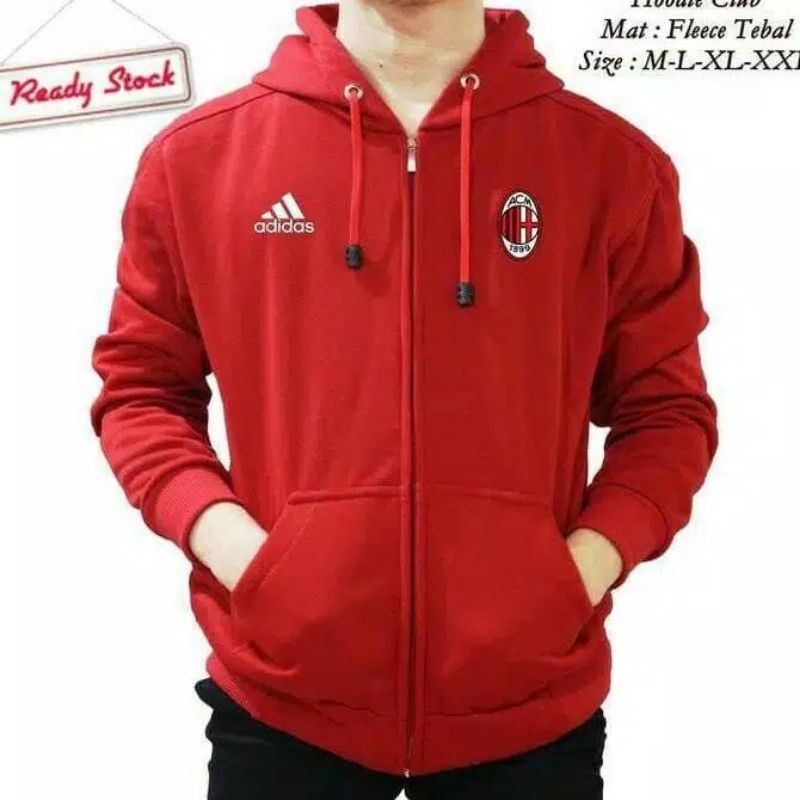 JAKET ZIPPER MILAN LOGO BORDIR DAN PRINTING/JAKET BOLA MILANISTI