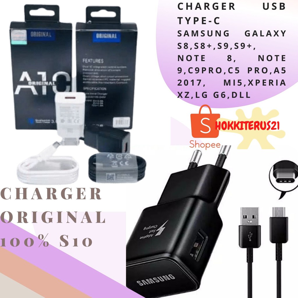 HOKKITERUS21 Batok Charger travel adapter s10+ original 3.0 fast charging kabel cable type c Hitam