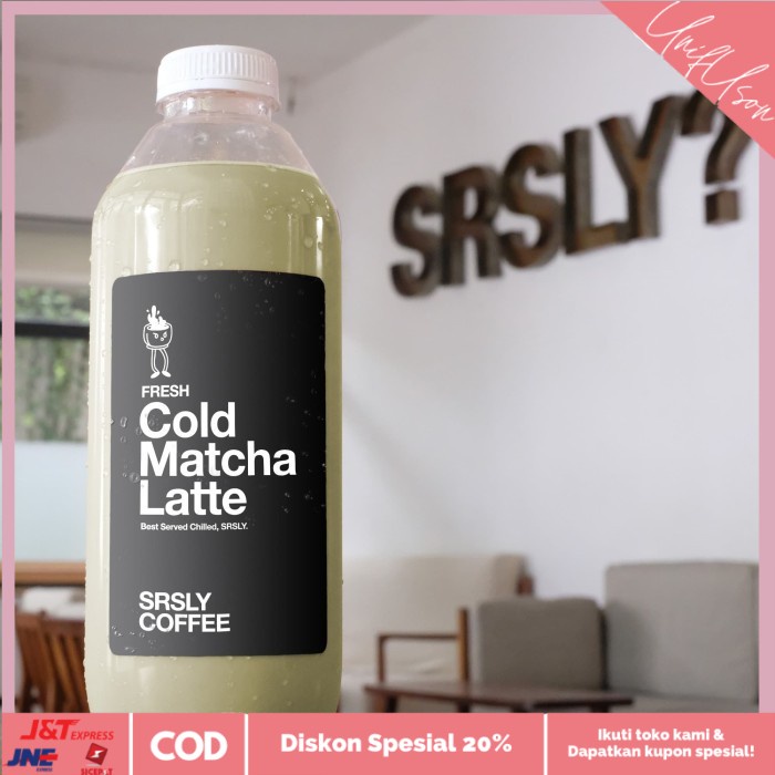 

⭐COD⭐ Fresh Cold Matcha Latte 1lt by SRSLY Coffee - Green Tea Botol 1000ml - Soy Milk, 500ml