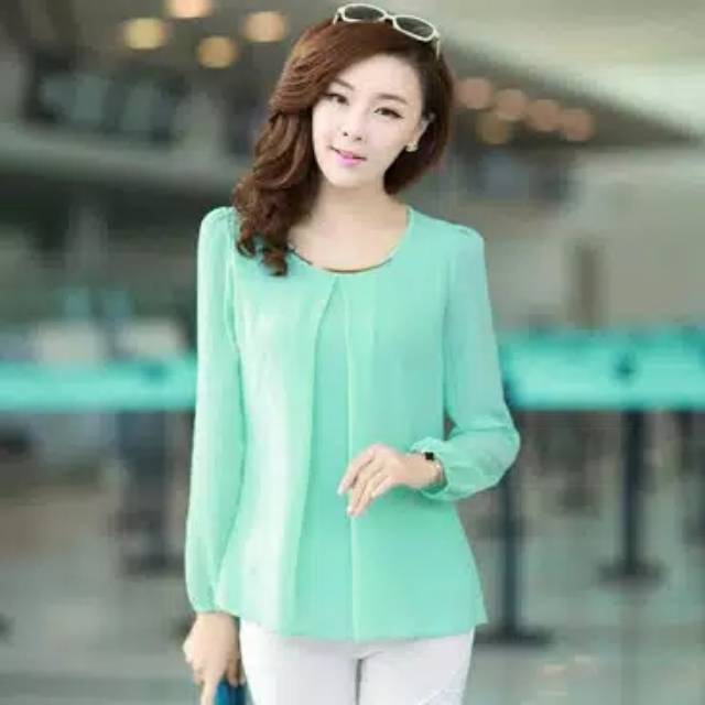 Blus Sifon Tangan Panjang Gaya Korea Terbaru
