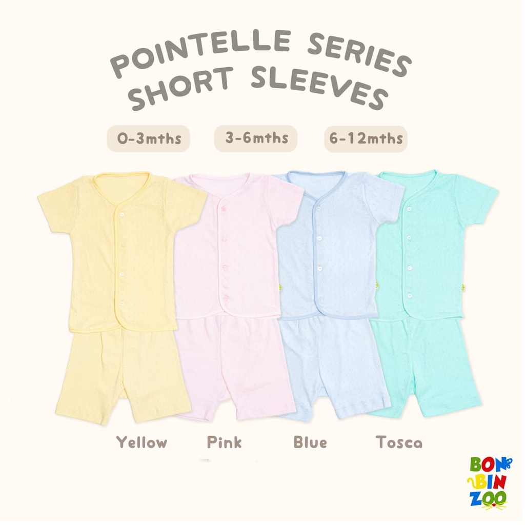 Pointelle Bonbinzoo Setelan Pendek Polos Warna Lembut Boy Girl Pastel Bayi dan Anak SNI 0-3 / 3-6 / 6-12m CBKS