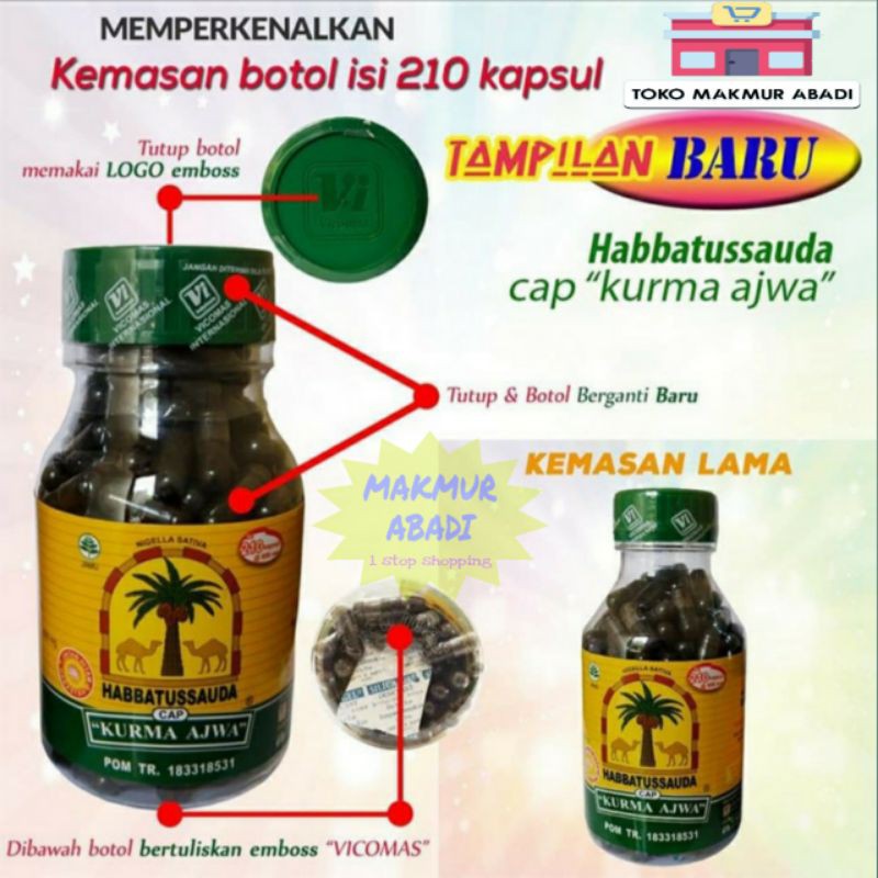 HABBATUSSAUDA KURMA AJWA 210 KAPSUL &amp; 120 KAPSUL BARU - HABBATUSSAUDA SERBUK KURMA AJWA ASLI BPOM