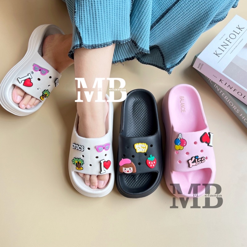 SANDAL WEDGES JELLY SLOP IMPORT WANITA TEBAL KOREAN STYLE FUJIAN KISS  EVA RUBBER