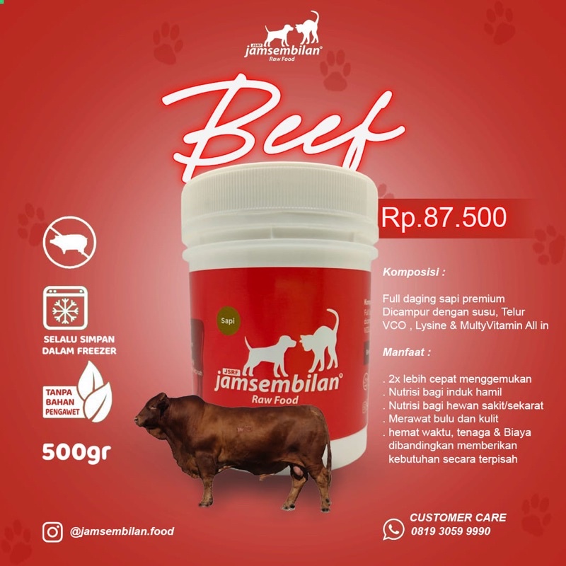 

jam sembilan rawfood jsrf BEEF (500gr)