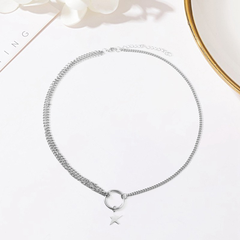 Punk Stainless Steel Wang Yibo Same Necklace Five Pointed Star Round Circle Pendant Hipster Hip Hop Guys Rock Necklaces Jewelry|Chain Necklaces
