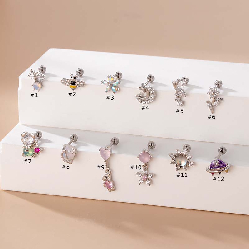 1pc Anting Tindik Tulang Rawan Telinga Bentuk Hatilebah Hias Zircon Bahan Stainless Steel 20 Gage