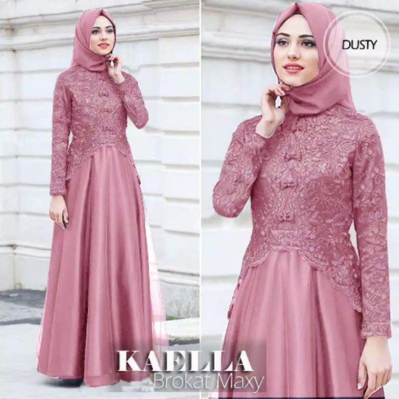 Promo☑️Pakaian Gamis Wanita/Maxi Kaella(2 Ukuran L &amp; XL) Gamis Wanita  Brokat/Dress Muslim Wanita/Good Quality