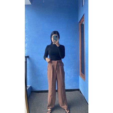 Celana Kulot Crrinkle Highwaist Wanita Loose Cullote Pants