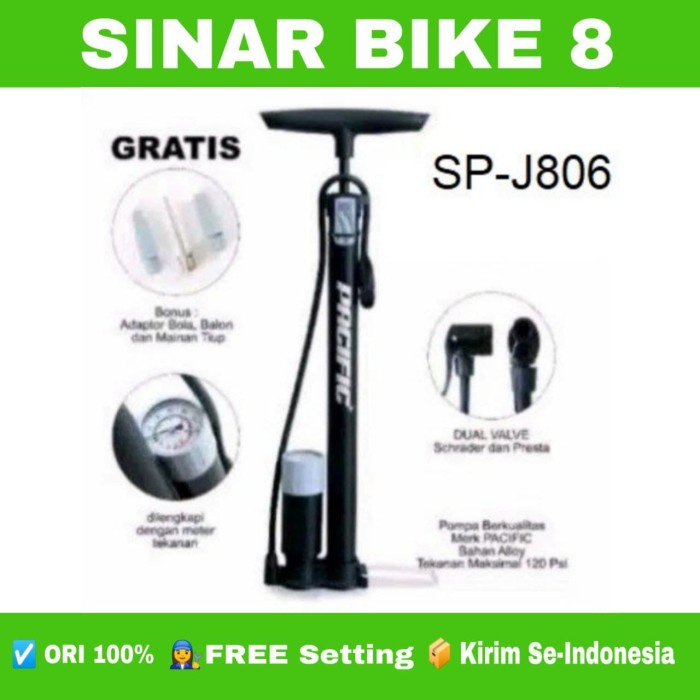 Pompa Ban Sepeda / Motor Lantai Floor Bicycle Pump Pacific  SP-J808HQ Dan SP-J806