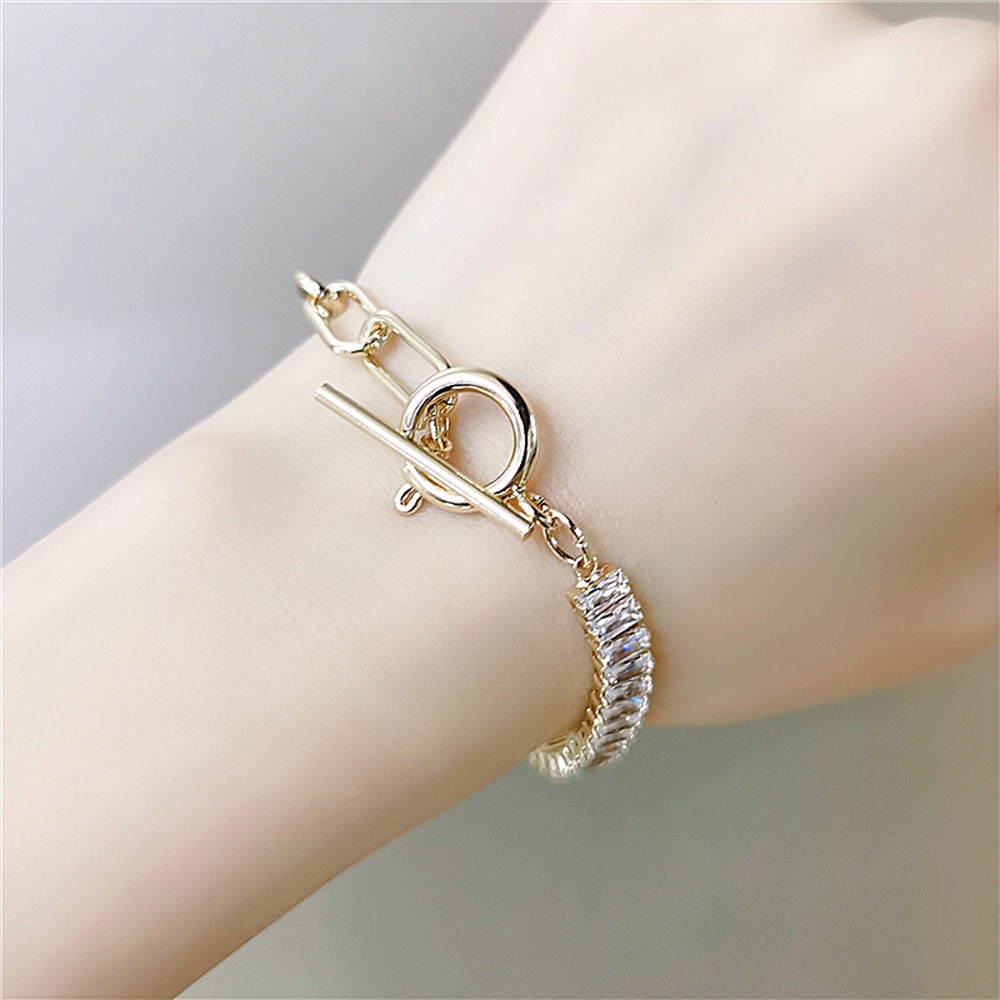 Gelang Rantai Kristal Berlian Imitasi Geometris Warna-Warni Gaya Korea Untuk Wanita