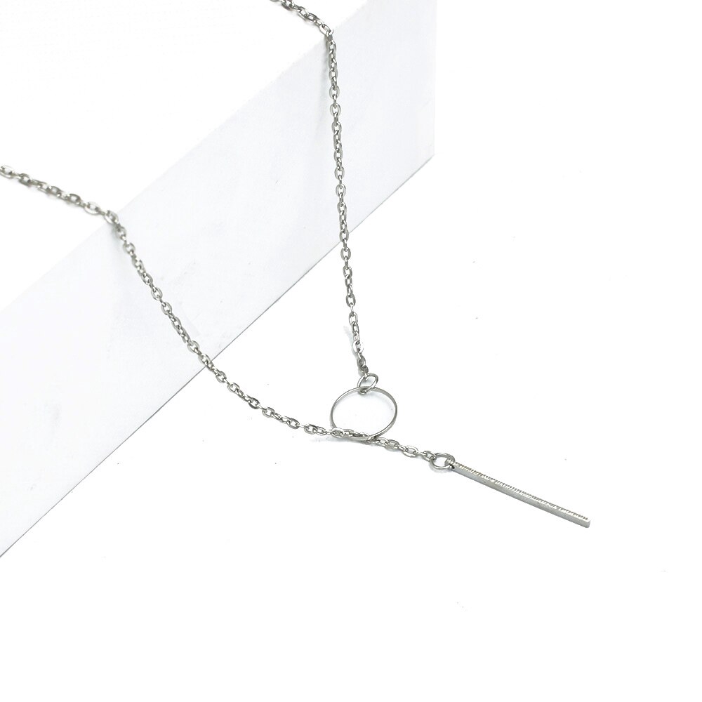 Kalung Rantai Klavikula Pendek Bentuk Lingkaran Bahan Logam Warna Emas Perak Untuk Wanita