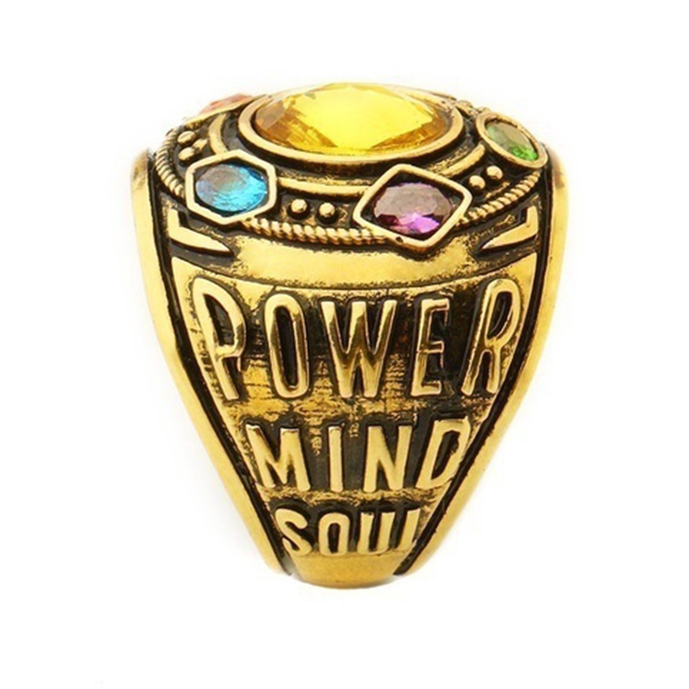 Hu Hu Hu Hu Hu Alat Bantu Pasang Kacamata♡ Cincin Motif Tulisan Power Mind Soul Infinity War Thanos Warna-Warni Untuk Pria