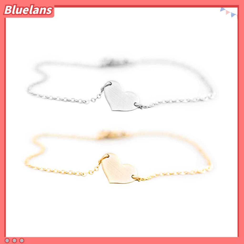 Bluelans Gelang Rantai Ganda Bentuk Hati Aksen Mutiara Tiruan Warna Solid Untuk Wanita