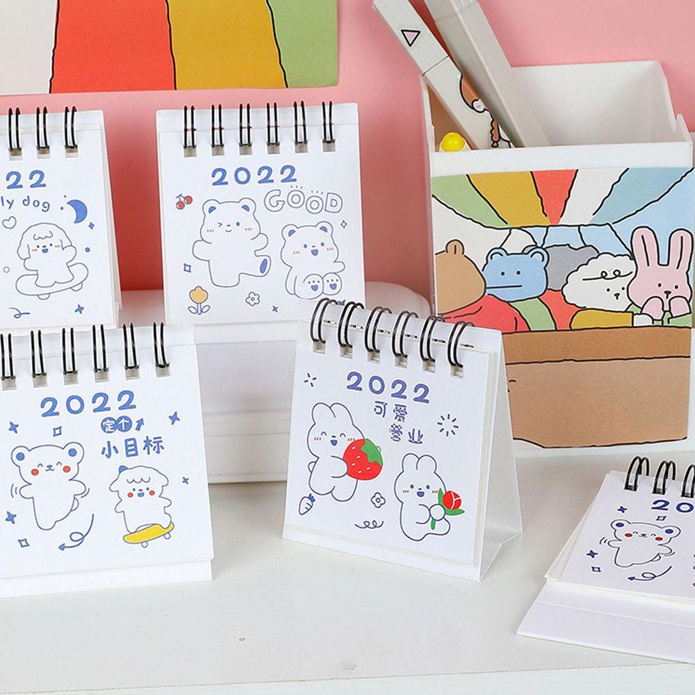 Kalender Meja Mini Agustina 2022alat Tulis Siswa Kreatif Lucu Kawaii Calendar Planner Perlengkapan Sekolah Kalender Meja