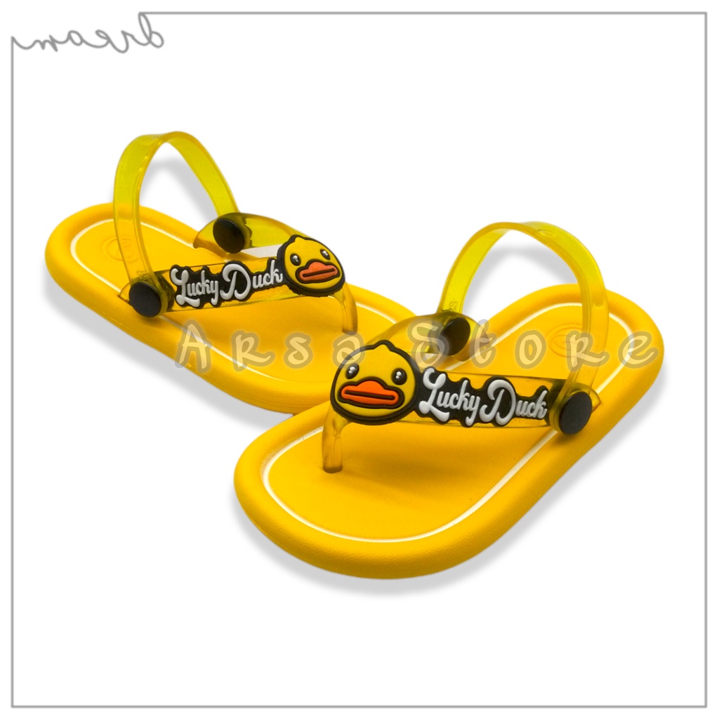 Sandal Jepit Tali Belakang Anak Baby Perempuan Motif Bebek Terbaru Usia 9 bulan 1 2 3 Tahun / Sendal Lucu Anak Cewek / Kado Bagus Untuk Anak