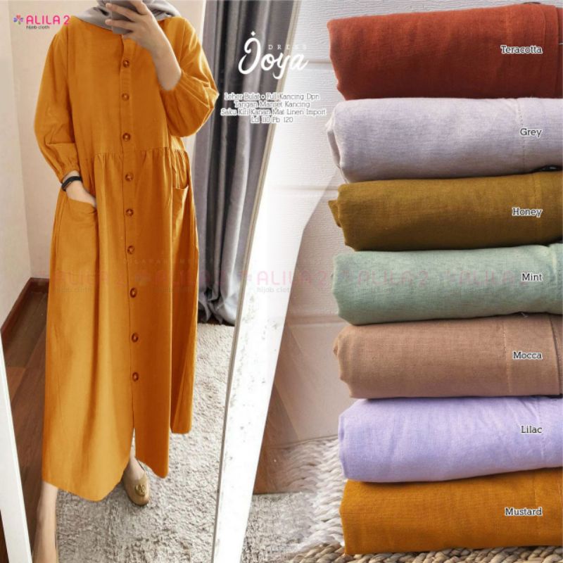 Gamis Wanita Midi Dress Polos Linen Joya Ori Alila 2 Ld 110
