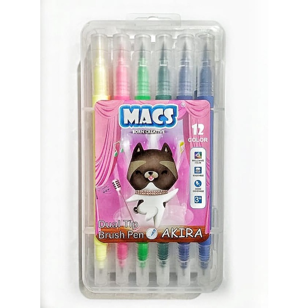 

Brush Pen Dual Tip Akira (Macs) 12 Warna / Dual Tip Brush Pen AKIRA 12 Color