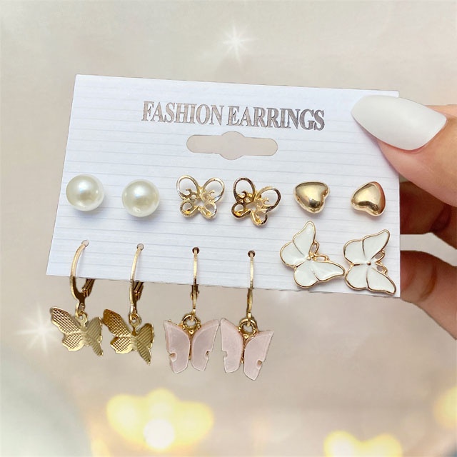 Fashion Pearl Crystal Earring Set Butterfly Acetate Resin Gold Earring for Women Jewelry Accessories