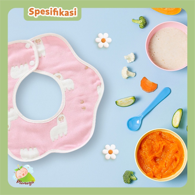 MOMOGII Celemek Kain Bulat Bib Kain Bayi Slabber Makan Bayi Impor Motif Lucu Mudah Dicuci