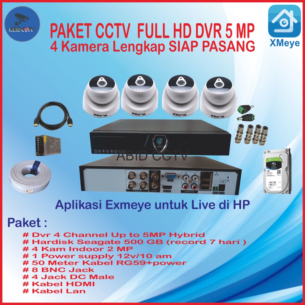 PAKET CCTV PROMO DVR 5MP 4 CH ,4 KAM INDOOR 2 MP + HARDISK SIAP PASANG