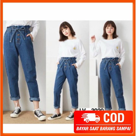 Celana Jeans Cewek Boyfriend Terbaru 2021 Wanita Murah Kekinian Import Jens Jins Levis Drawstring pi