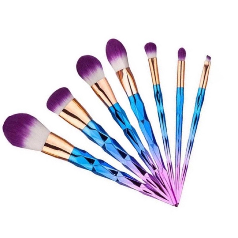 7PCS Kuas Make Up Pelangi Diamond Rainbow Glam Unicorn 7 PCS MakeUp Brush Set