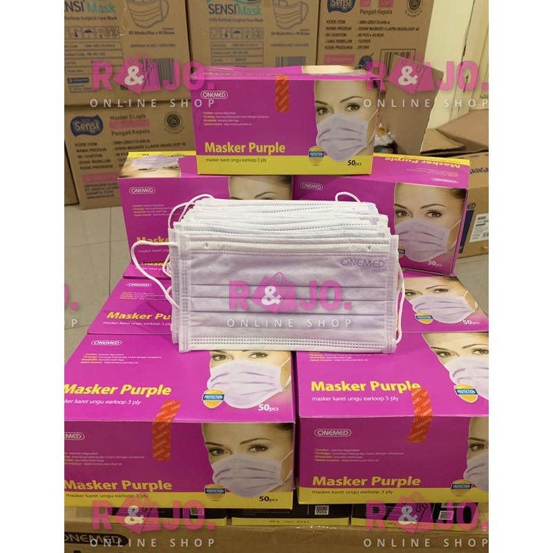 MASKER MEDIS ONEMED 3PLY isi 50 pcs warna UNGU