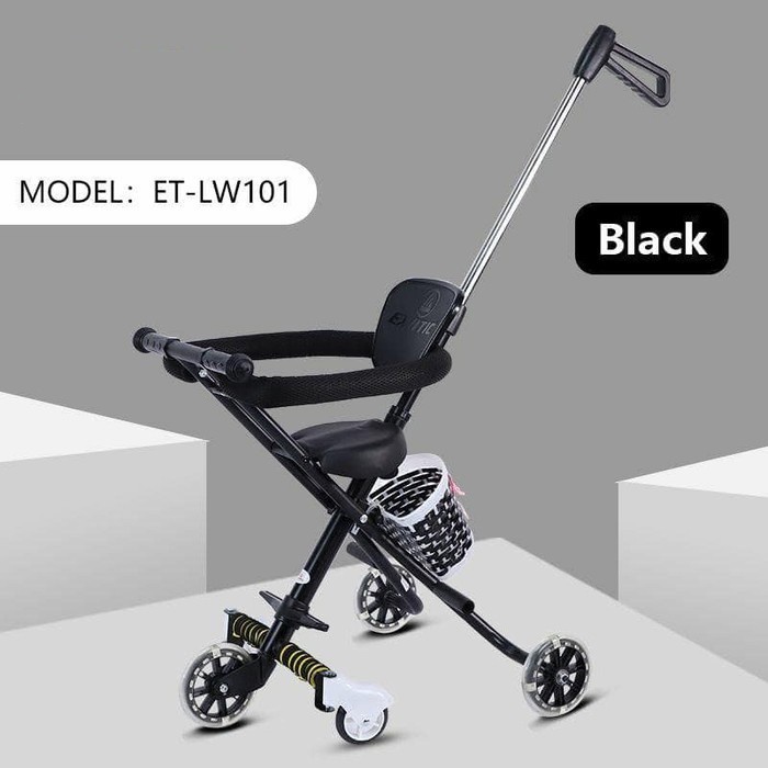 Stroler Anak Bayi Balita Kursi Dorong Micro Stroller Trike Exotic ET LW101 Roda 5 tanpa sandaran Bolak-Balik-Black