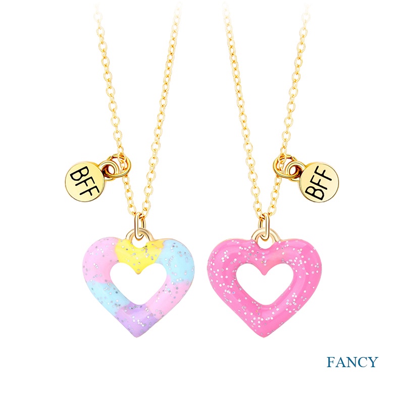 2pcs / Set Kalung Rantai Persahabatan Bentuk Hati Warna-Warni Untuk Wanita